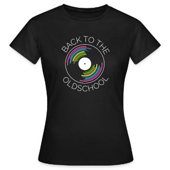 retro vinyl records turntables turntable icon - Women's T-Shirt - black - Front - AI Model Female 172 dark (172cm)