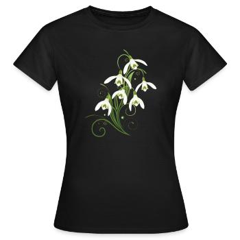 Fleurs de perce-neige. Le printemps arrive. - T-shirt Femme - noir - Devant - AI Model Female 172 dark (172cm)