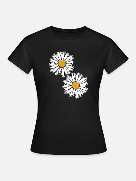 Margeriten-Design in Schwarz-Weiß - Dame-T-shirt - sort