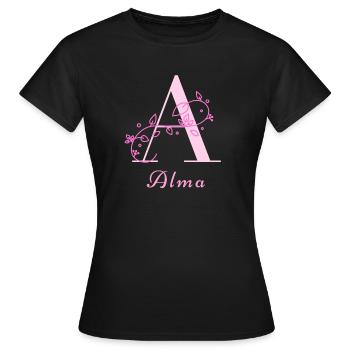 ALMA Namensshirt Blumen Buchstabe Damen - Frauen T-Shirt - Schwarz - Vorne - AI Model Female 172 dark (172cm)