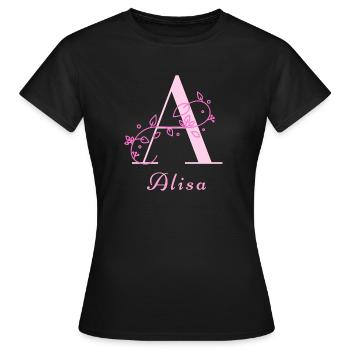 ALISA Namensshirt Blumen Buchstabe Damen - Frauen T-Shirt - Schwarz - Vorne - AI Model Female 172 dark (172cm)
