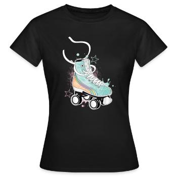 Rollschuh in Retro Farben mit Graffiti und Sterne - Frauen T-Shirt - Schwarz - Vorne - AI Model Female 172 dark (172cm)