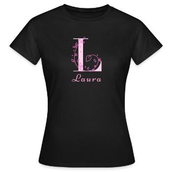 LAURA Nom Chemise Fleurs Lettres Femmes - T-shirt Femme - noir - Devant - AI Model Female 172 dark (172cm)