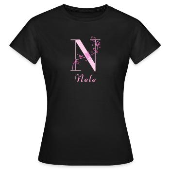 NELE Nom Chemise Fleurs Lettres Femmes - T-shirt Femme - noir - Devant - AI Model Female 172 dark (172cm)