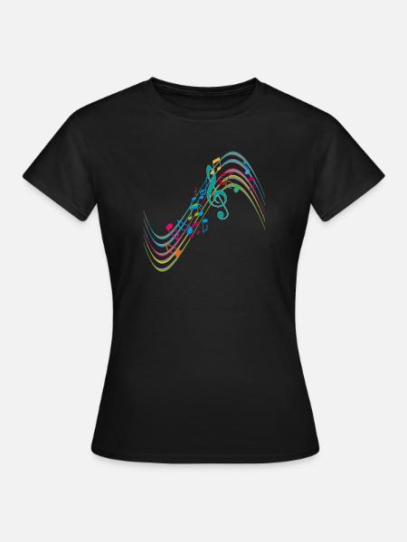 Bunte Symphonie auf schwungvollen Notenlinien - Frauen T-Shirt - Schwarz