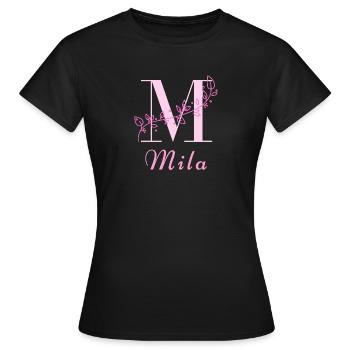 Nom MILA Chemise Lettres Florales Femmes - T-shirt Femme - noir - Devant - AI Model Female 172 dark (172cm)