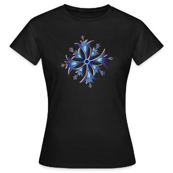 stilisiertes Kornblumen Amulett in Blau und Gold - Frauen T-Shirt - Schwarz - Vorne - AI Model Female 172 dark (172cm)