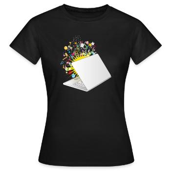 A half-opened laptop with a lot of symbols - Women's T-Shirt - black - Front - AI Model Female 172 dark (172cm)