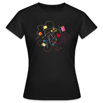 Sewing utensils buttons, needle, thread and sewing thread - Women's T-Shirt - black - Front - AI Model Female 172 dark (172cm)