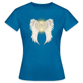 ailes d'ange en or blanc avec étoile brillante - T-shirt Femme - bleu saphir antique chiné - Devant - AI Model Female 172 dark (172cm)
