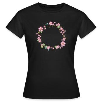 filigraner Heckenrosen Rahmen mit Blätter - Frauen T-Shirt - Schwarz - Vorne - AI Model Female 172 dark (172cm)