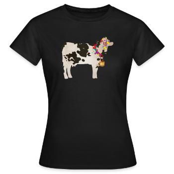 decorated cow with cowbell and floral decorations - Women's T-Shirt - black - Front - AI Model Female 172 dark (172cm)
