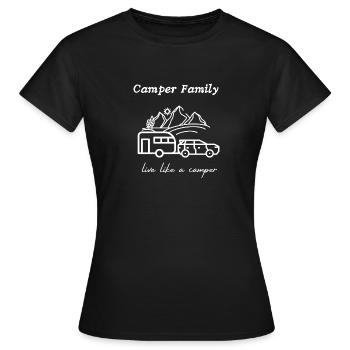 camper family, Wohnwagen, Geschenk, Camping, Motiv - Frauen T-Shirt - Schwarz - Vorne - AI Model Female 172 dark (172cm)