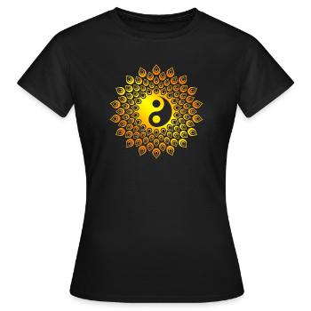 Yin Yang Taiji en fleur de vie orange - T-shirt Femme - noir - Devant - AI Model Female 172 dark (172cm)