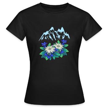 Montagnes Montagnes Gentianes Alpes Montagne Tyrol Alm - T-shirt Femme - noir - Devant - AI Model Female 172 dark (172cm)