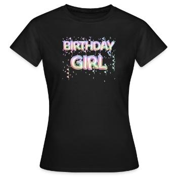 « Birthday Girl » Ballons de diapositives confettis - T-shirt Femme - noir - Devant - AI Model Female 172 dark (172cm)