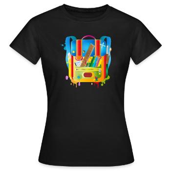 kunterbunter Schulranzen mit Schulzubehör - Frauen T-Shirt - Schwarz - Vorne - AI Model Female 172 dark (172cm)