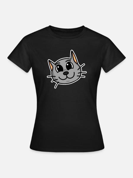 Niedliche Katze Kopf - Frauen T-Shirt - Schwarz