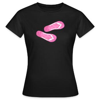 Flip Flop pantoufles peluche fourrure moelleux rose rose - T-shirt Femme - noir - Devant - AI Model Female 172 dark (172cm)