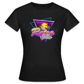 Retro Vibe - Nostalgie Neon Vapor Wave Palm Sunset - T-shirt Femme - noir - Devant - AI Model Female 172 dark (172cm)
