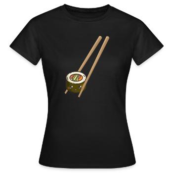 Sushi Chopsticks Japanese Kawaii - Women's T-Shirt - black - Front - AI Model Female 172 dark (172cm)