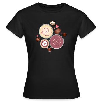 Komposition edler Pralinen in zarten Farben - Frauen T-Shirt - Schwarz - Vorne - AI Model Female 172 dark (172cm)