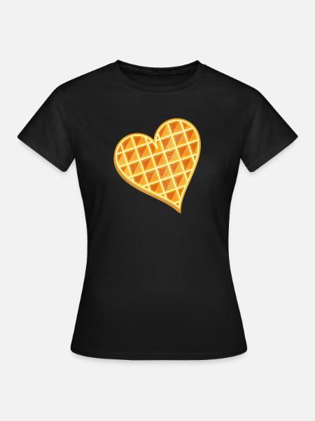 goldbraune Waffel in Herz Form mit Puderzucker - Frauen T-Shirt - Schwarz