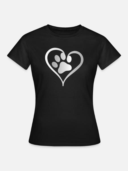 Katze mit Pfote in Herz Pfodenherz Pfotenherz - Frauen T-Shirt - Schwarz