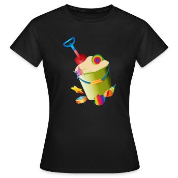 Sand toys on the beach with colorful shells - Women's T-Shirt - black - Front - AI Model Female 172 dark (172cm)