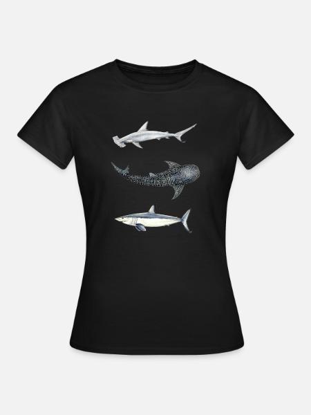Trio de requins: requin marteau, baleine, mako - T-shirt Femme - noir
