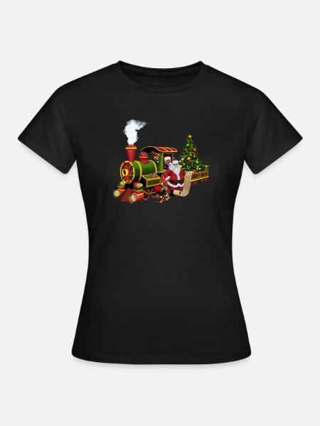 Santa mit einem Zug - Frauen T-Shirt - Schwarz