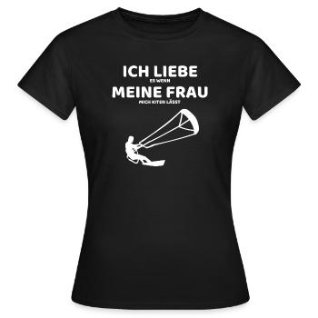 Ich liebe es wenn meine Frau mich Kiten lässt - Frauen T-Shirt - Schwarz - Vorne - AI Model Female 172 dark (172cm)