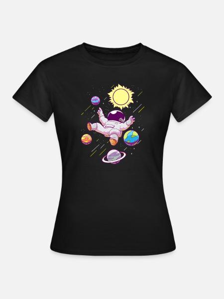 Astronaut Planeten - Frauen T-Shirt - Schwarz