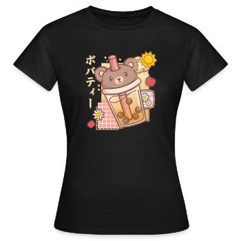 Bear Boba Tea Bubble Tea Anime Kawaii - Frauen T-Shirt - Schwarz - Vorne - AI Model Female 172 dark (172cm)