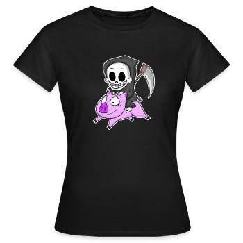 Faucheuse et Cochon - T-shirt Femme - noir - Devant - AI Model Female 172 dark (172cm)
