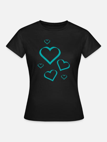 Blaues Herz Muster Herzmuster Geschenk - Frauen T-Shirt - Schwarz
