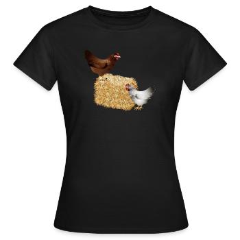 deux poulets sur une balle de paille - T-shirt Femme - noir - Devant - AI Model Female 172 dark (172cm)