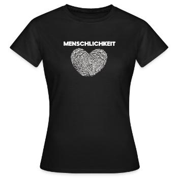 Frieden Liebe Menschlichkeit Spruch Herz Pazifist - Frauen T-Shirt - Schwarz - Vorne - AI Model Female 172 dark (172cm)