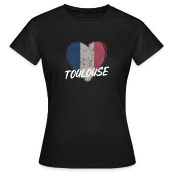Badge retro, Toulouse France est ma ville natale - T-shirt Femme - noir - Devant - AI Model Female 172 dark (172cm)
