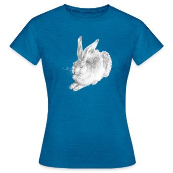 WHITE RABBIT | Schneehase nach Albrecht Dürer - Frauen T-Shirt - Antikblaues Saphir meliert - Vorne - AI Model Female 172 dark (172cm)