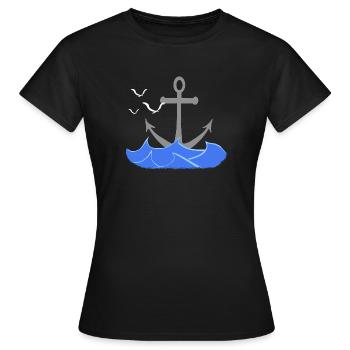 seefahrt design, Wellenmuster, coole Seefaht - Frauen T-Shirt - Schwarz - Vorne - AI Model Female 172 dark (172cm)