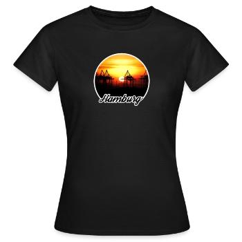 Coucher de soleil du port de Hambourg - T-shirt Femme - noir - Devant - AI Model Female 172 dark (172cm)