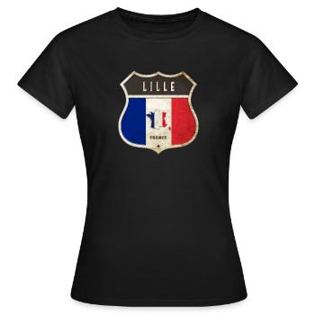 Lille Frankreich Wappen Flaggen Design - Frauen T-Shirt - Schwarz - Vorne - AI Model Female 172 dark (172cm)