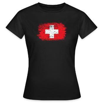 Red Brush Swiss Cross Design - Women's T-Shirt - black - Front - AI Model Female 172 dark (172cm)