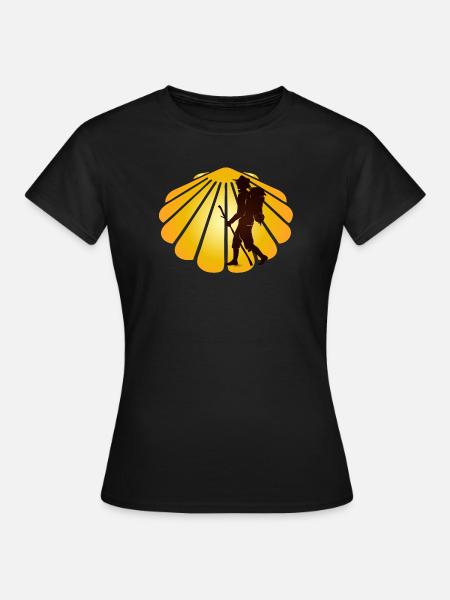 Un pèlerin sur un chemin de pèlerinage avec des pétoncles - T-shirt Femme - noir