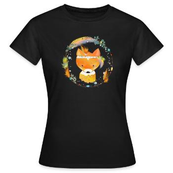 petit renard avec décoration en plumes dans cadre ethno - T-shirt Femme - noir - Devant - AI Model Female 172 dark (172cm)