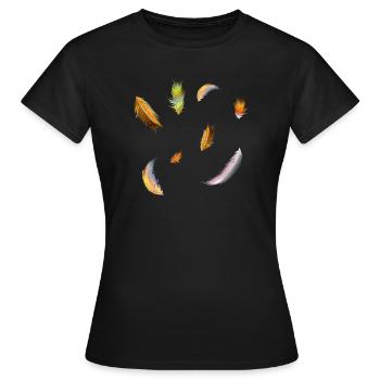 zarte kunterbunte Federn Symbol der Leichtigkeit - Frauen T-Shirt - Schwarz - Vorne - AI Model Female 172 dark (172cm)