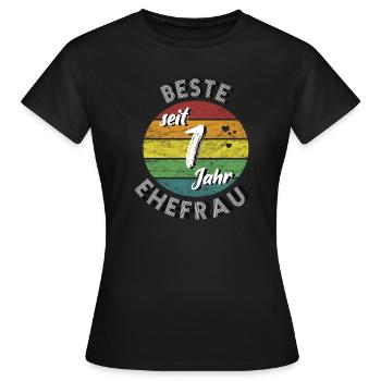 beste Ehefrau seit 1 Jahr 1. Hochzeitstag retro - Frauen T-Shirt - Schwarz - Vorne - AI Model Female 172 dark (172cm)