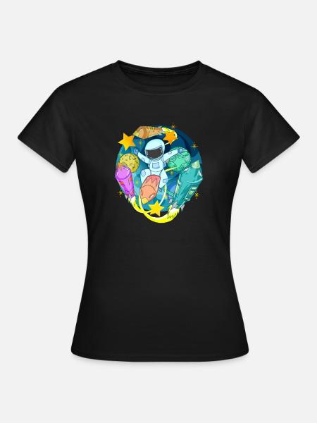 Astronaut im Weltall mit Raketen - Frauen T-Shirt - Schwarz