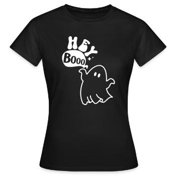 Halloween Gespenst weiß Hey Booo - Frauen T-Shirt - Schwarz - Vorne - AI Model Female 172 dark (172cm)